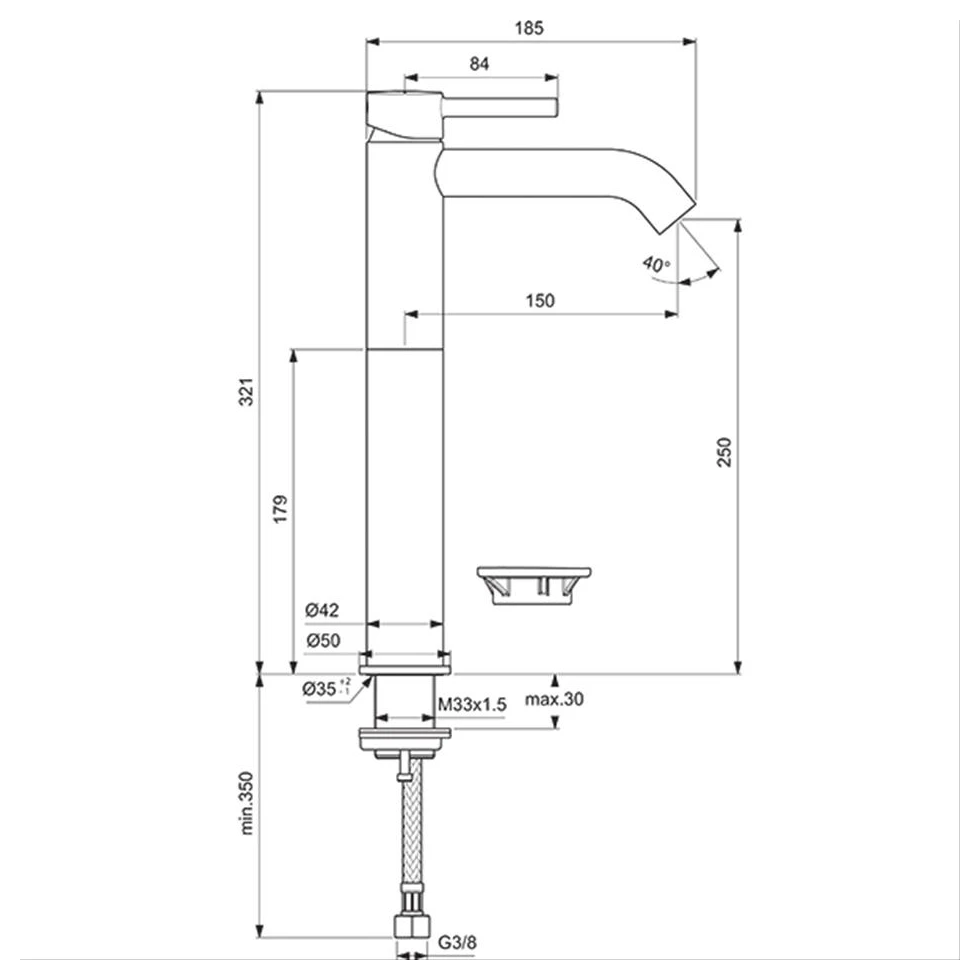Armitage Shanks Edit R Tall Basin Mixer Tap BC712 - Image 2