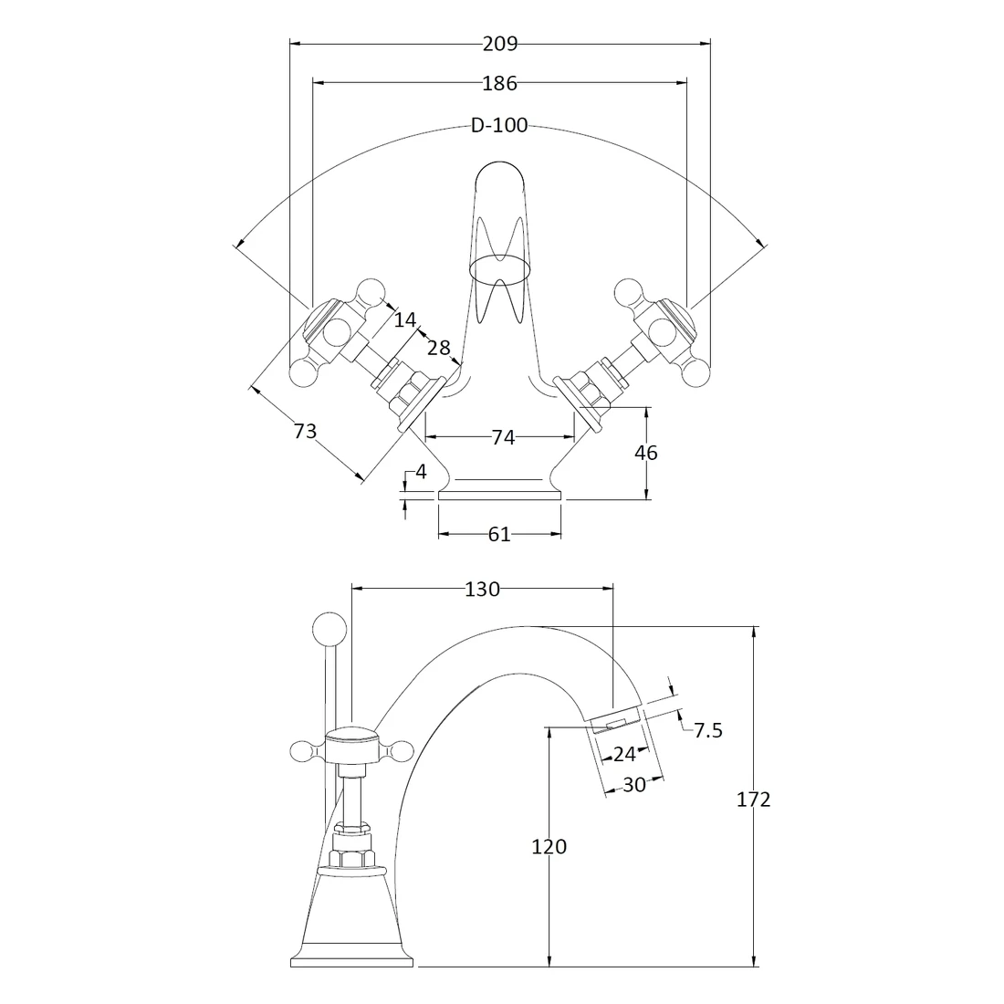 Bayswater Black Mono Basin Mixer with Crosshead & Hex Collar Bayswater Black Mono Basin Mixer With Crosshead & Hex Collar -Burlington shop bayswater bayt145 2