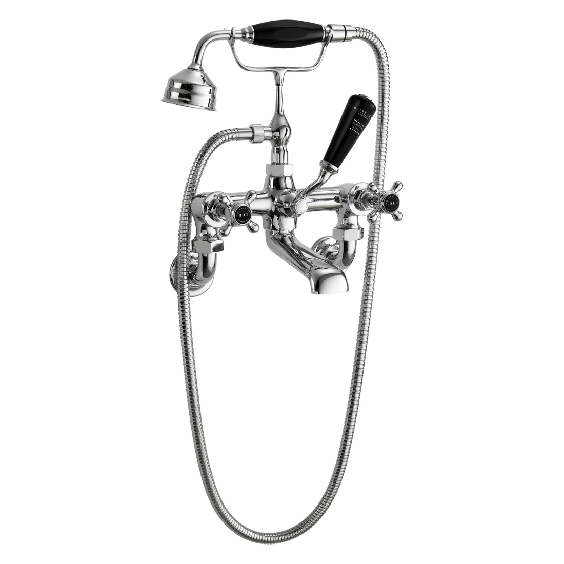 Bayswater Black Wall Bath Shower Mixer, Crosshead & Hex Collar