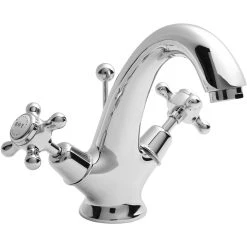 Bayswater White Mono Basin Mixer With Crosshead & Dome Collar
