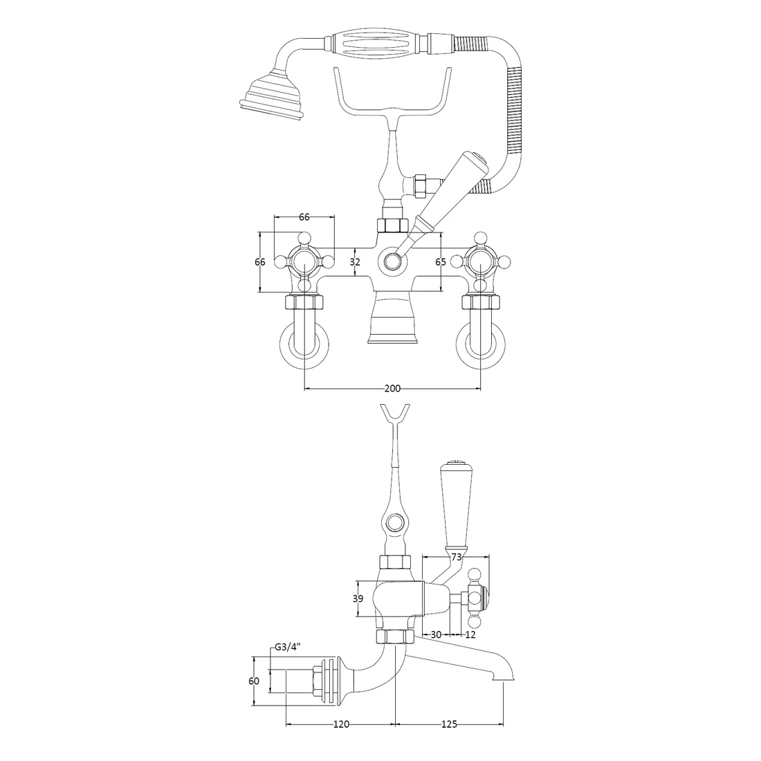 Bayswater White Wall Bath Shower Mixer, Crosshead & Dome Collar - Image 2