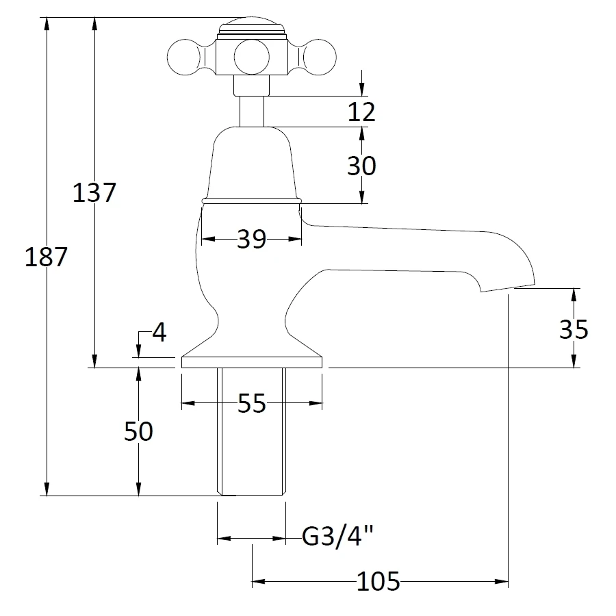 Bayswater Black Bath Taps With Crosshead & Dome Collar - Image 2