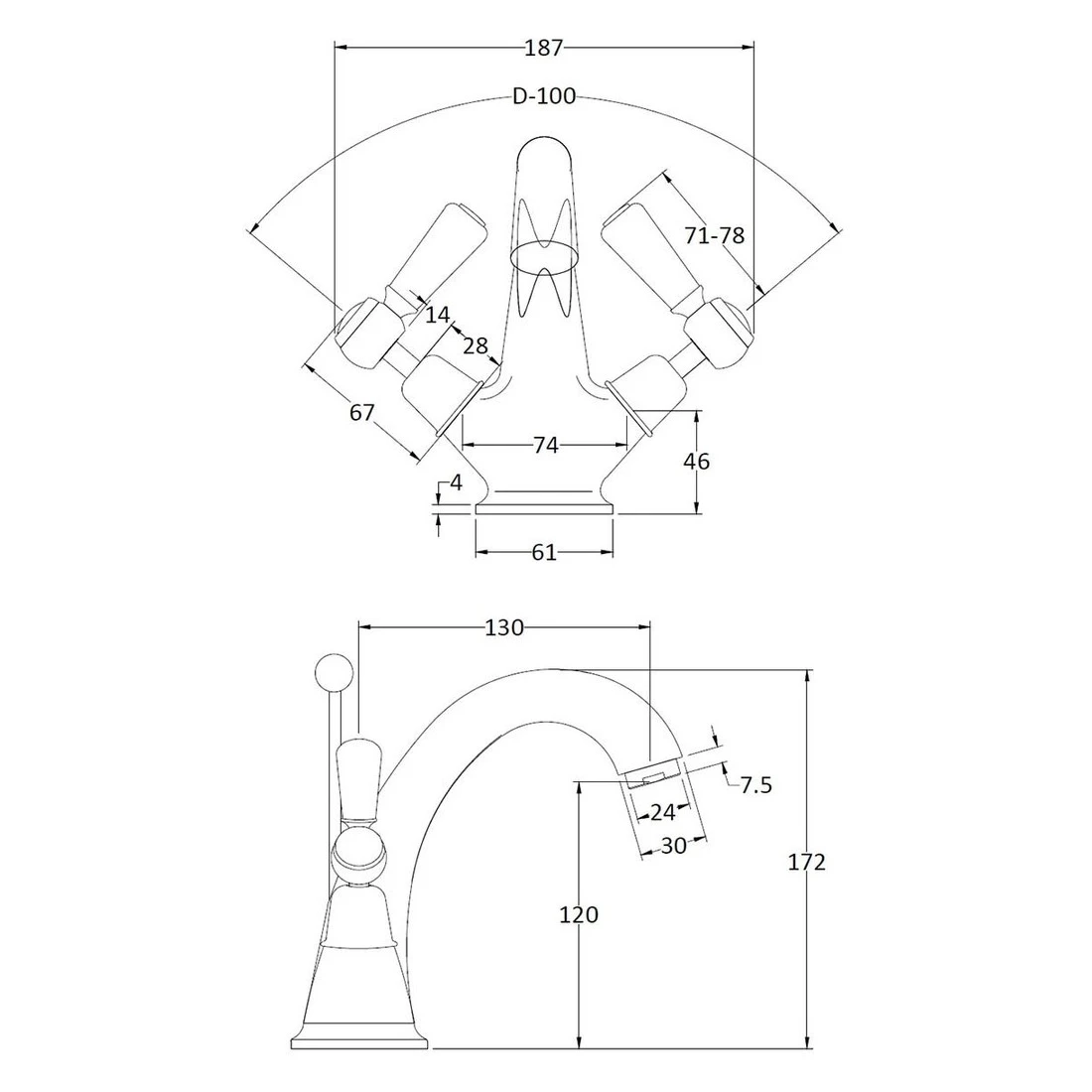 Bayswater Black Mono Basin Mixer With Lever & Dome Collar - Image 2