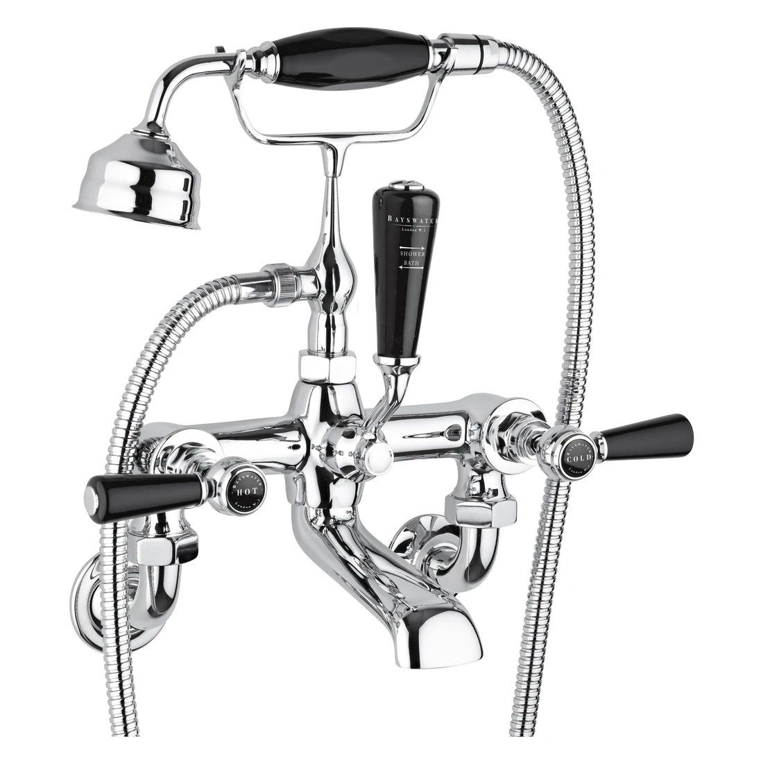 Bayswater Black Wall Bath Shower Mixer With Lever & Hex Collar