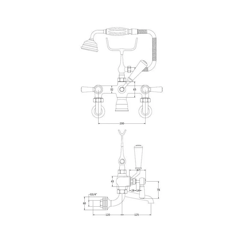 Bayswater Black Wall Bath Shower Mixer With Lever & Hex Collar - Image 2