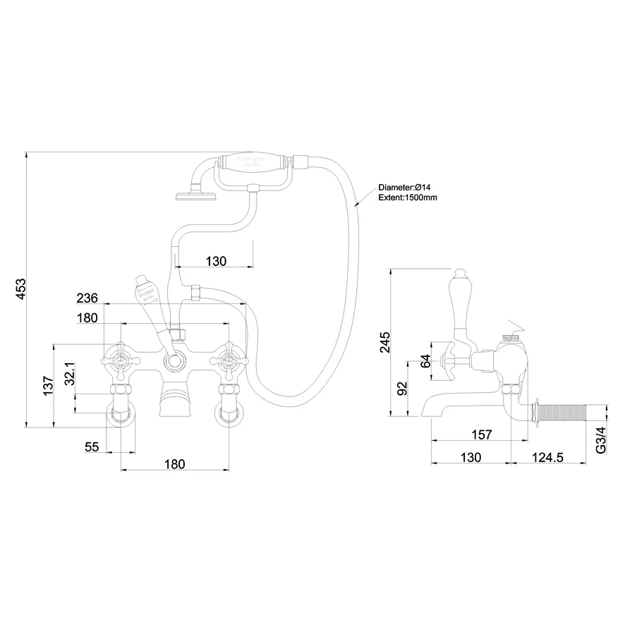Burlington Anglesey Wall Mounted Bath Shower Mixer - Image 2