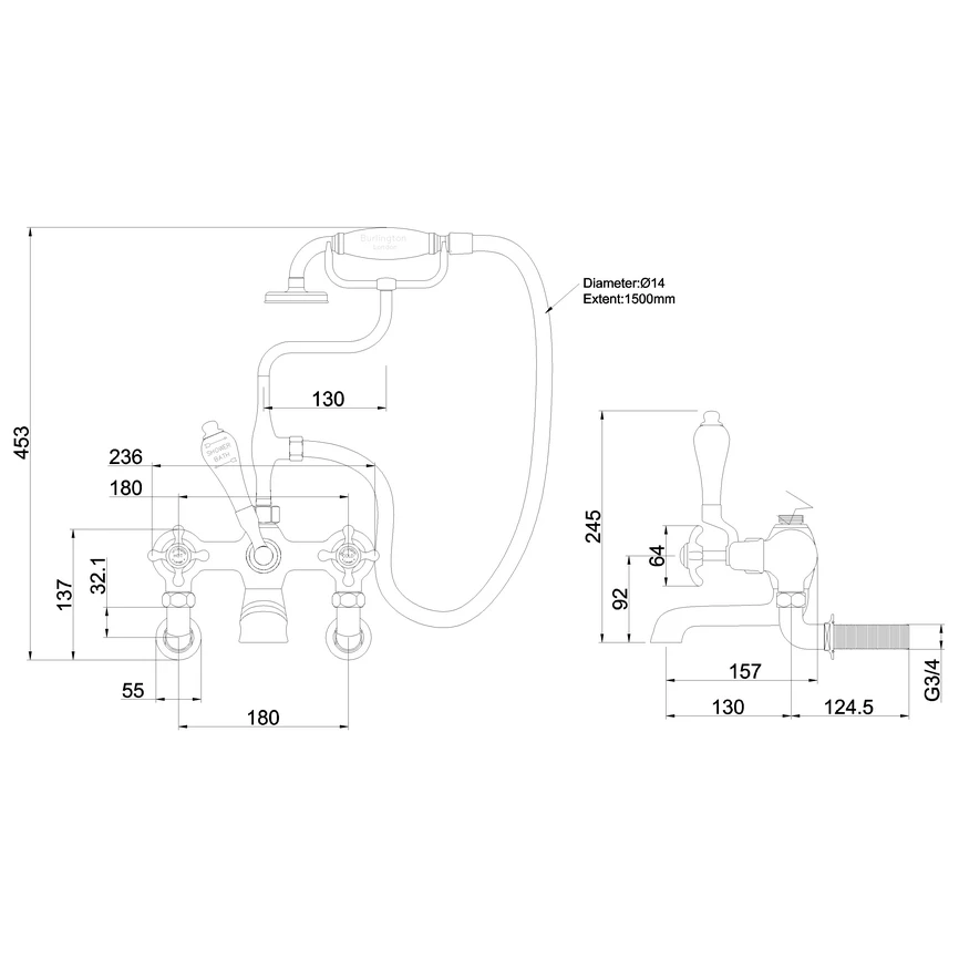 Burlington Anglesey Wall Bath Shower Mixer Chrome/Medici Burlington Anglesey Wall Bath Shower Mixer Chrome/Medici -Burlington shop burlington an17med 2