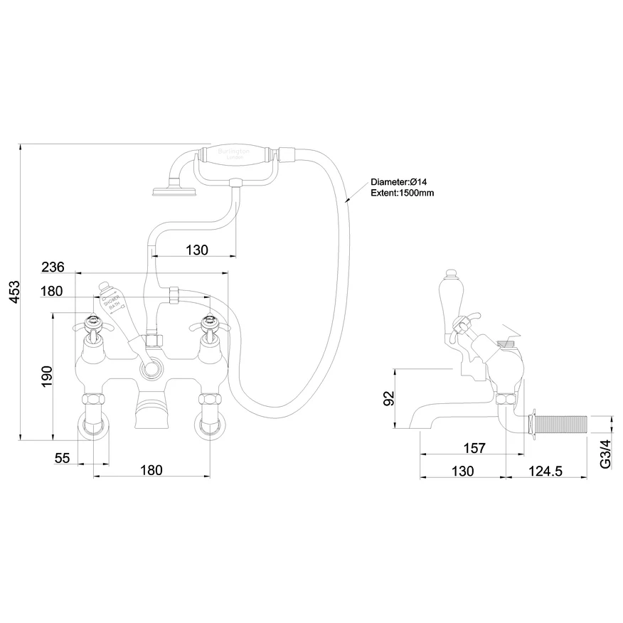 Burlington Anglesey Angled Wall Bath Shower Mixer Chrome/Black - Image 2
