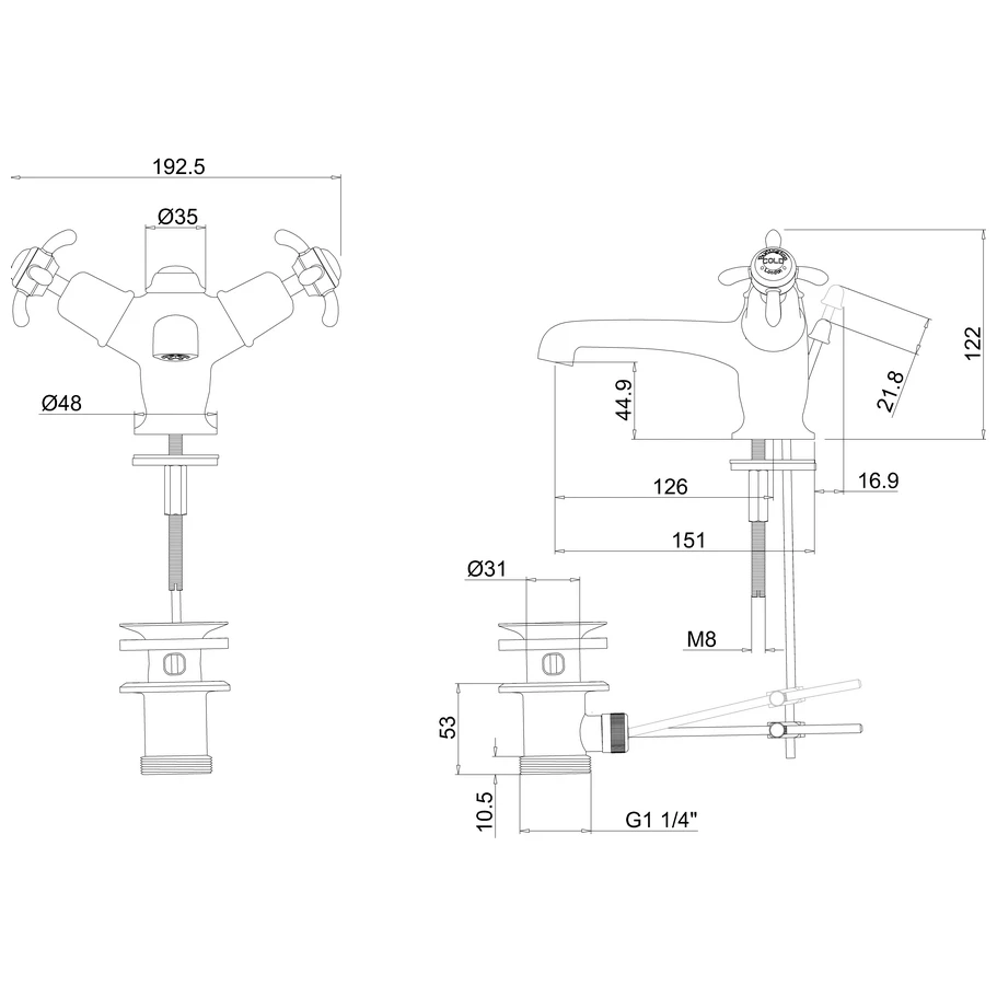 Burlington Anglesey Basin Mixer With Pop-Up Waste Chrome/Black - Image 2