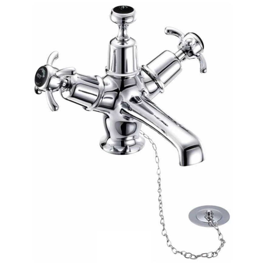 Burlington Anglesey Basin Mixer, Plug & Chain Waste, Chrome/Black
