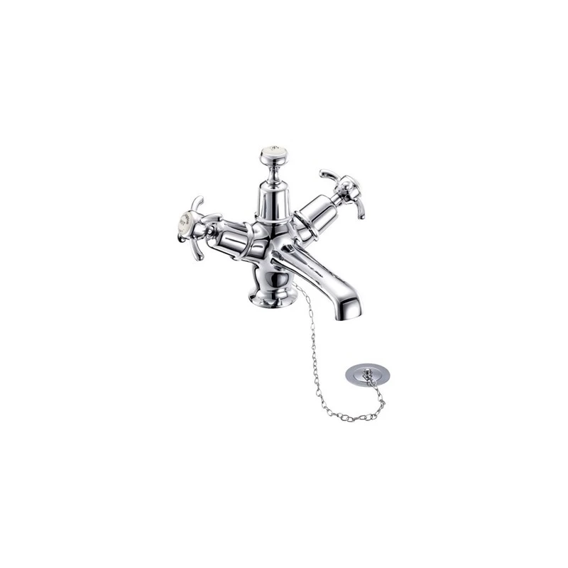 Burlington Anglesey Basin Mixer, Plug & Chain Waste, Chrome/Medici