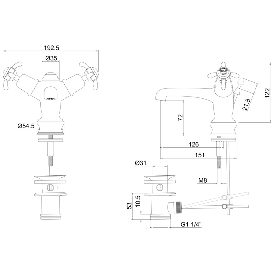 Burlington Anglesey Regent Basin Mixer With Pop-Up Waste Chrome/Black - Image 2