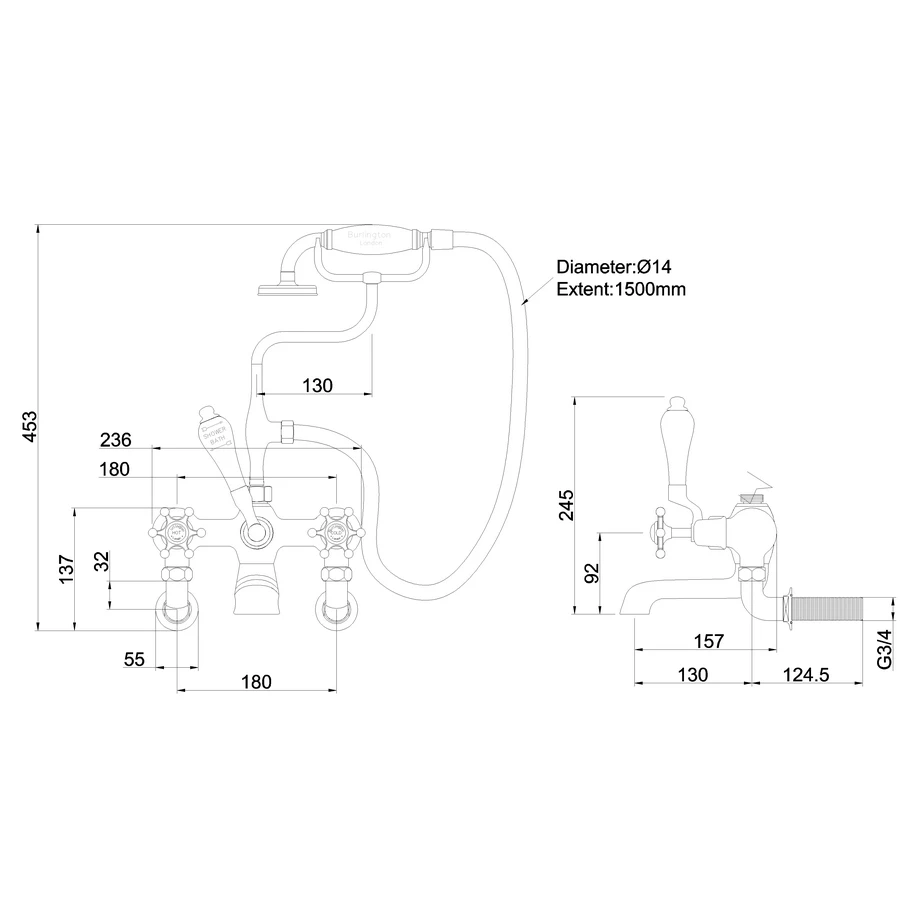 Burlington Birkenhead Wall Mounted Bath Shower Mixer - Image 2