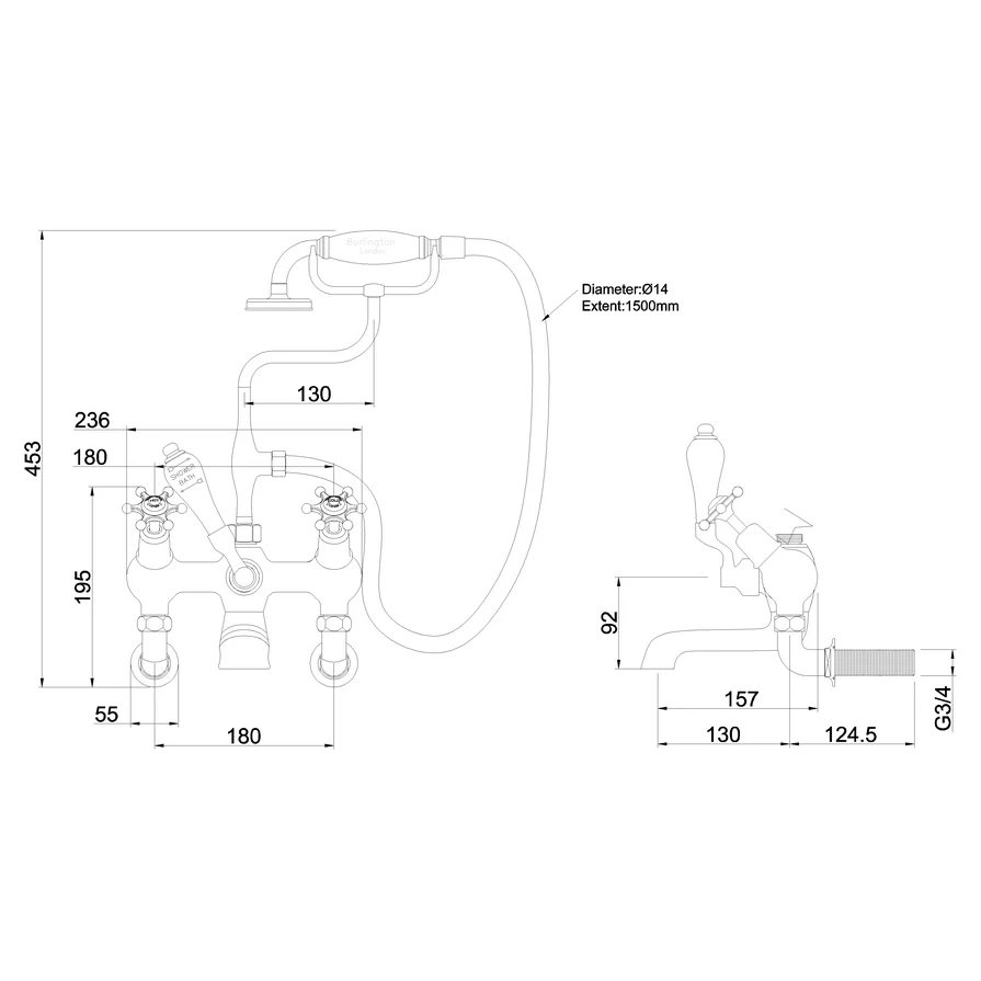 Burlington Birkenhead Angled Wall Mounted Bath Shower Mixer - Image 2