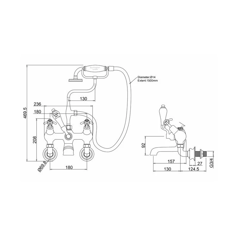 Burlington Birkenhead Regent Angled Wall Bath Shower Mixer Chrome/Black - Image 2