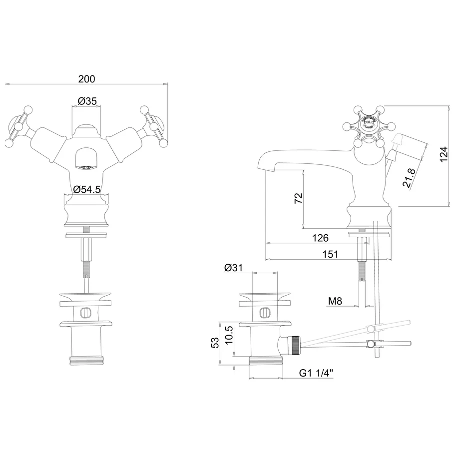 Burlington Birkenhead Regent Basin Mixer, Pop-Up Waste, Chrome/Medici - Image 2