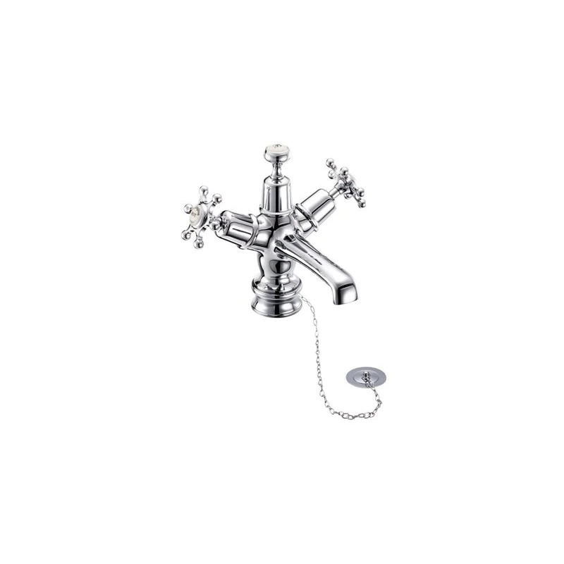 Burlington Birkenhead Regent Basin Mixer, Plug & Chain Waste, Chrome/Medici