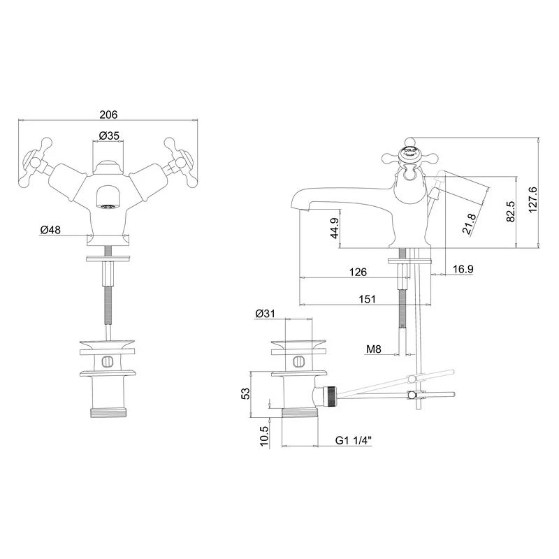 Burlington Claremont Basin Mixer with Pop-Up Waste Burlington Claremont Basin Mixer With Pop-Up Waste -Burlington shop burlington cl4 2