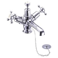 Burlington Claremont Basin Mixer, Plug & Chain Waste, Chrome/White