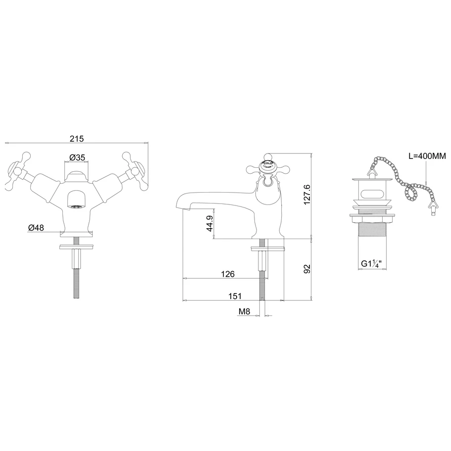 Burlington Claremont Basin Mixer, Plug & Chain Waste, Chrome/White Burlington Claremont Basin Mixer, Plug & Chain Waste, Chrome/White -Burlington shop burlington cl5 2