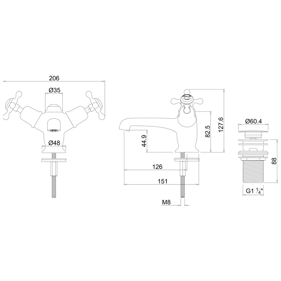 Burlington Claremont Basin Mixer With Click Waste Chrome/Medici - Image 2