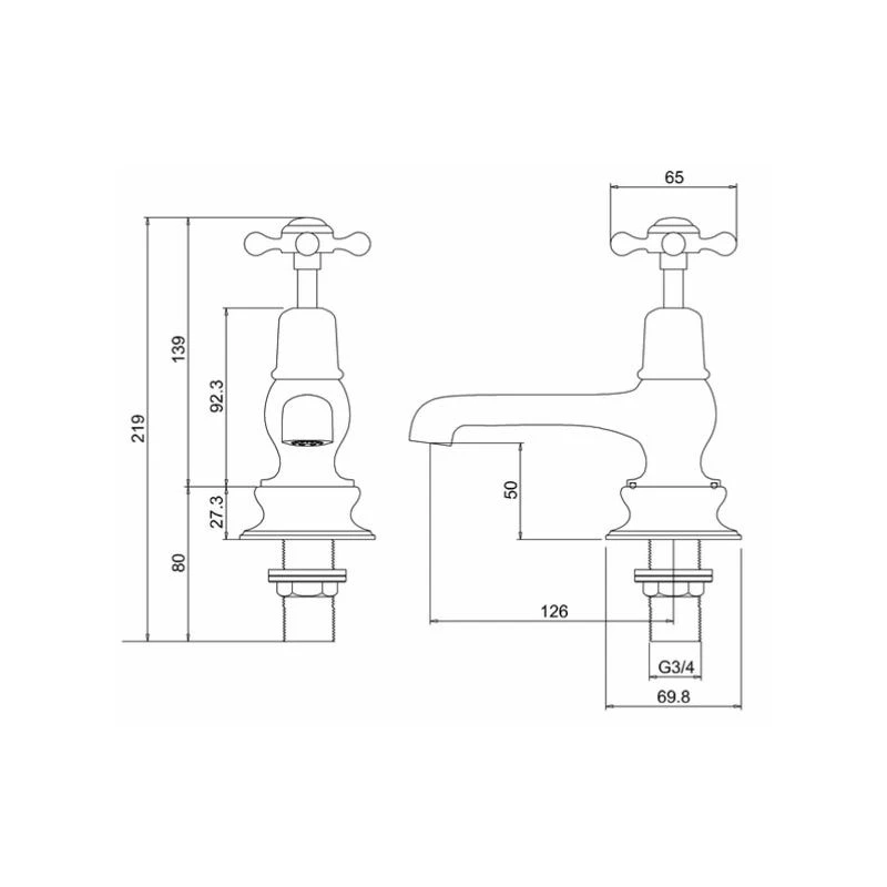Burlington Claremont Regent Bath Taps Chrome/Black - Image 2