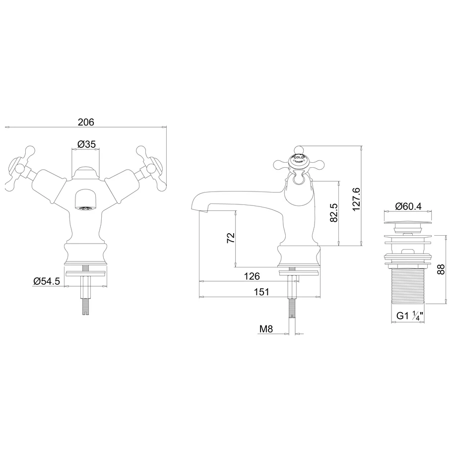 Burlington Claremont Regent Basin Mixer With Click Waste Nickel/White - Image 2