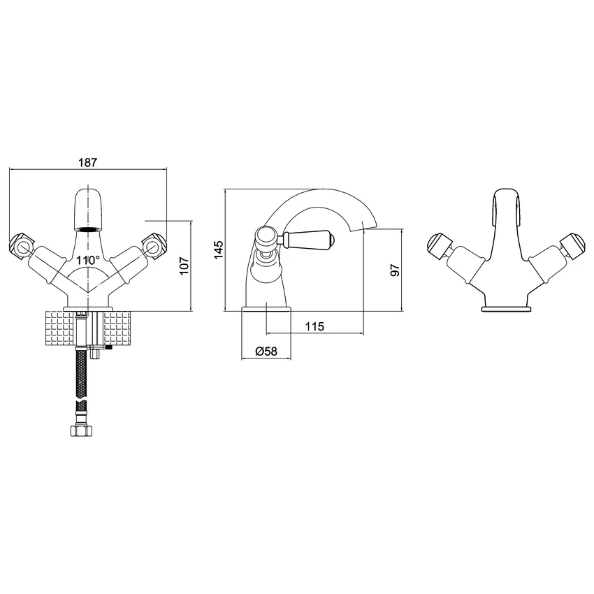Burlington Kensington Mono Basin Mixer Tap Chrome/Black - Image 2