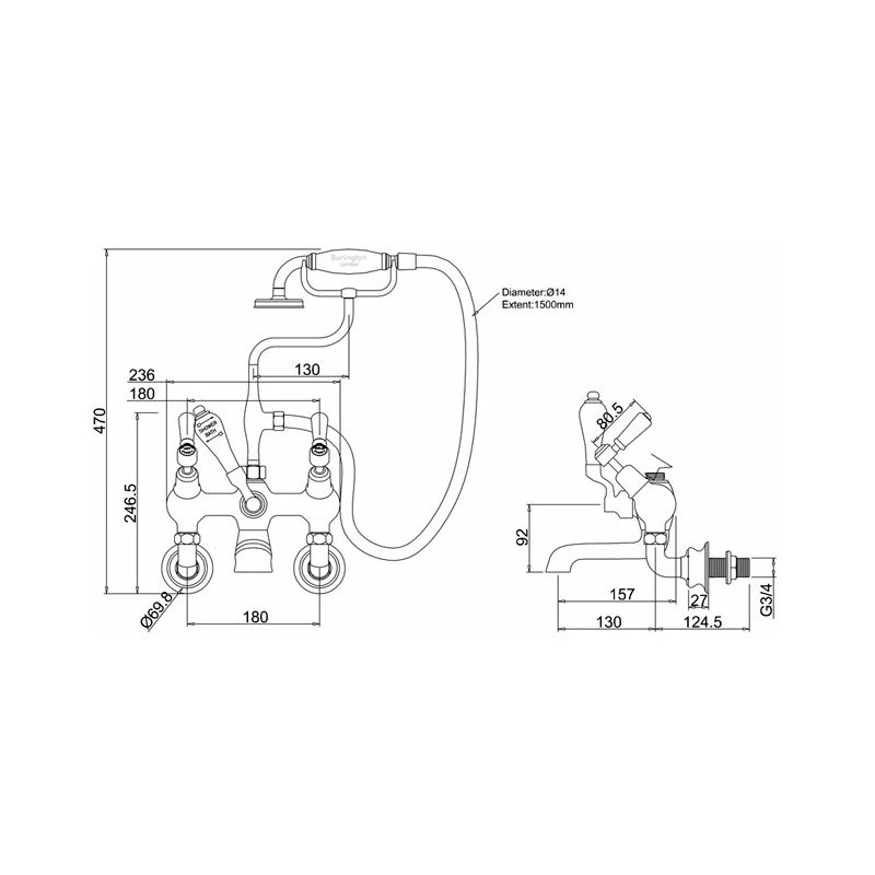 Burlington Kensington Regent Angled Wall Bath Shower Mixer Chrome/Medici Burlington Kensington Regent Angled Wall Bath Shower Mixer Chrome/Medici -Burlington shop burlington ker21qtmed 2