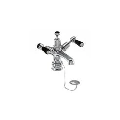 Burlington Kensington Regent Basin Mixer, Plug & Chain Waste, Chrome/Black
