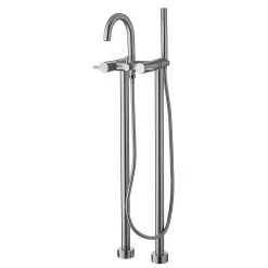 Flova Levo Floor Standing Bath Shower Mixer Brushed Nickel