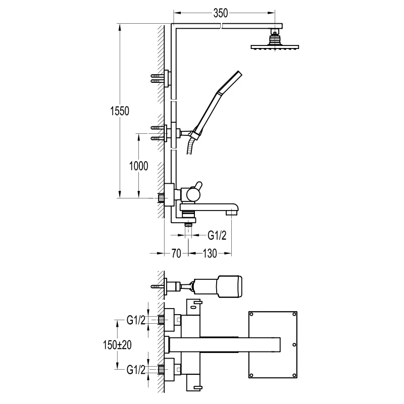Flova Essence Thermostatic Exposed Shower Column With Bath Spout - Image 2