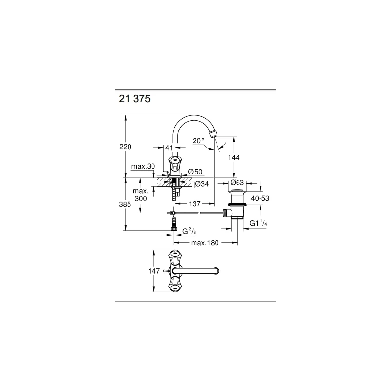 Grohe Costa L 2 Handle Basin Mixer With Pop Up Waste 21375 - Image 2