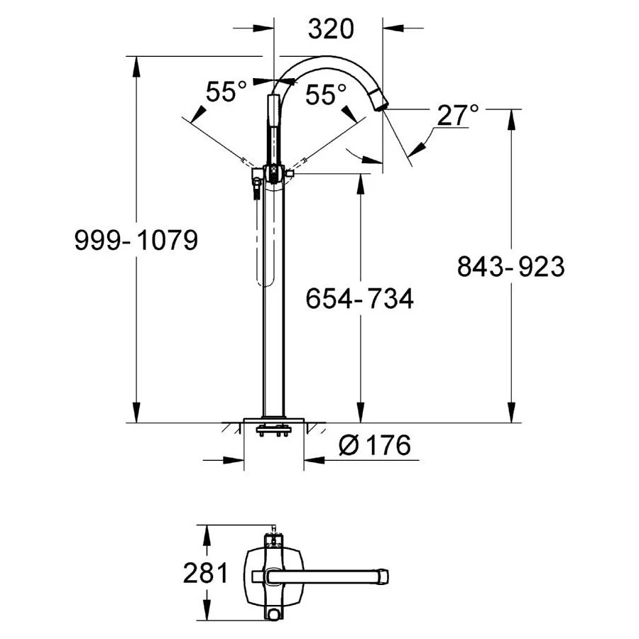 Grohe Grandera Floor Bath/Shower Mixer 1/2″ 23318 Chrome - Image 2
