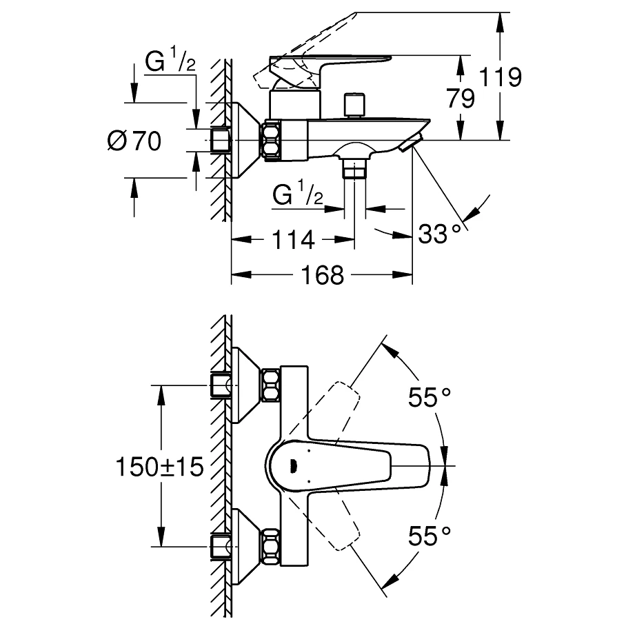 Grohe Bauedge Wall Bath/Shower Mixer Tap 23604 Grohe Bauedge Wall Bath/Shower Mixer Tap 23604 -Burlington shop grohe 23604001 5