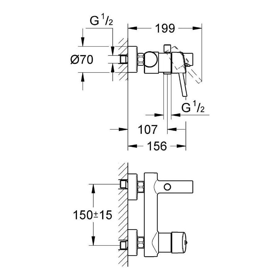 Grohe Concetto Wall Mounted Bath/Shower Mixer 1/2″ 32211 - Image 2