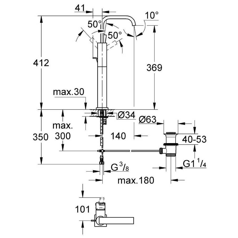 Grohe Allure Mono Basin Mixer 1/2″ X-Large 32249 - Image 2