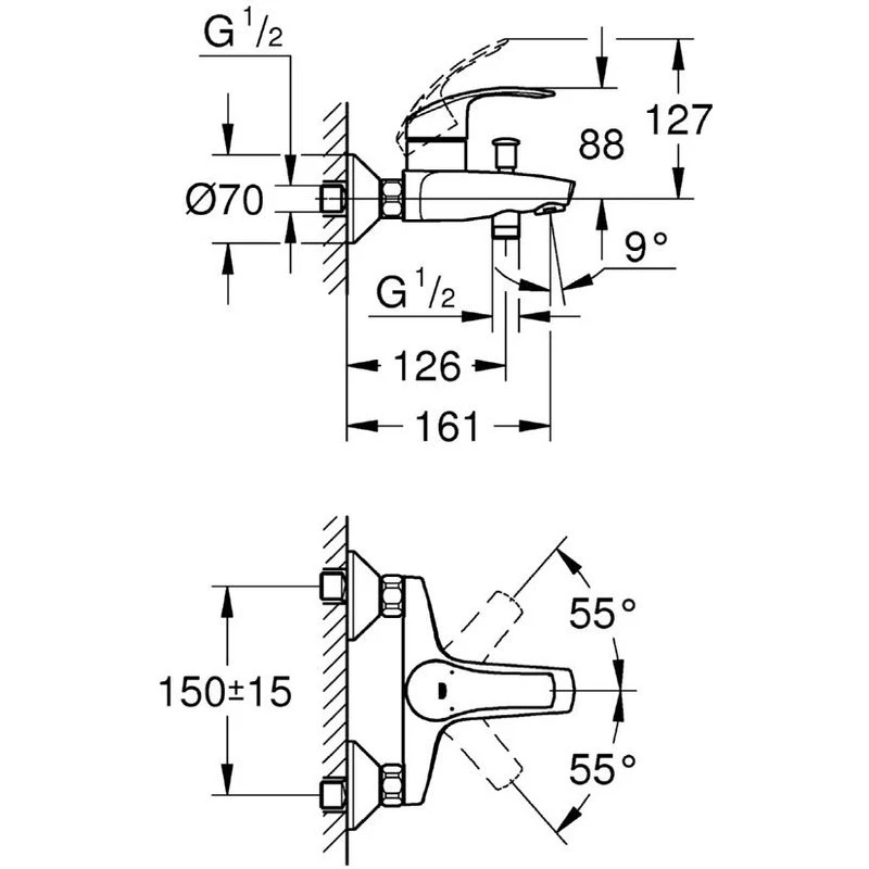 Grohe Eurosmart Single-Lever Bath/Shower Mixer 1/2″ 33300 - Image 2