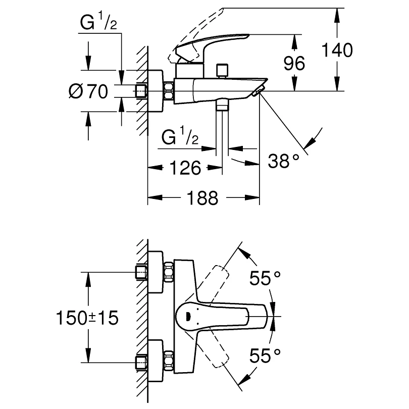 Grohe Eurosmart Wall Bath/Shower Mixer Tap 33300 Grohe Eurosmart Wall Bath/Shower Mixer Tap 33300 -Burlington shop grohe 33300003 4