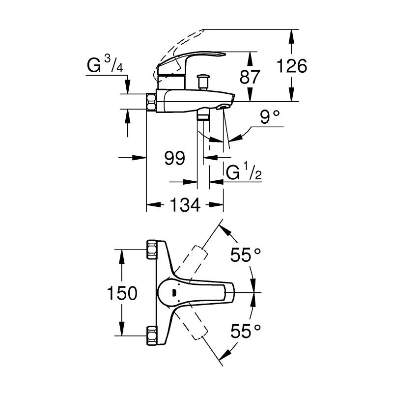 Grohe Eurosmart Single-Lever Bath/Shower Mixer 1/2″ 33304 - Image 2