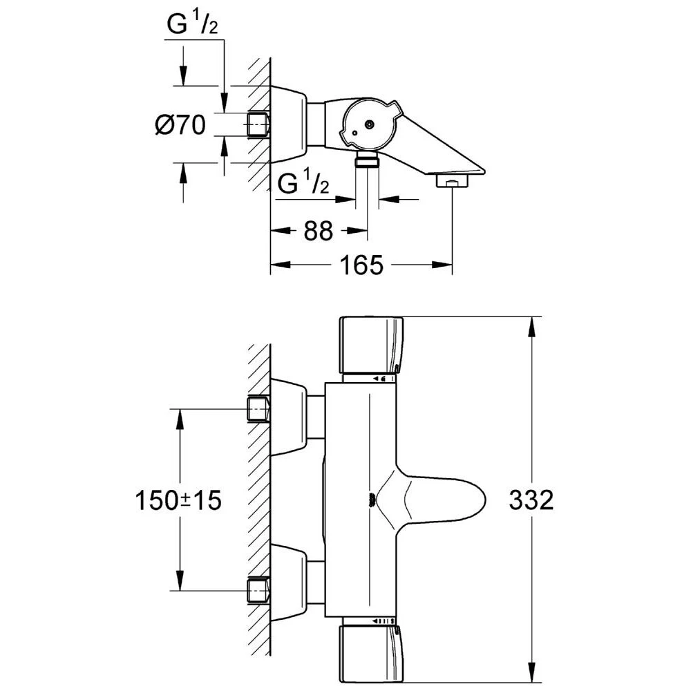 Grohe Grohtherm 2000 Special Wall Bath/Shower Mixer 1/2″ 34202 - Image 2