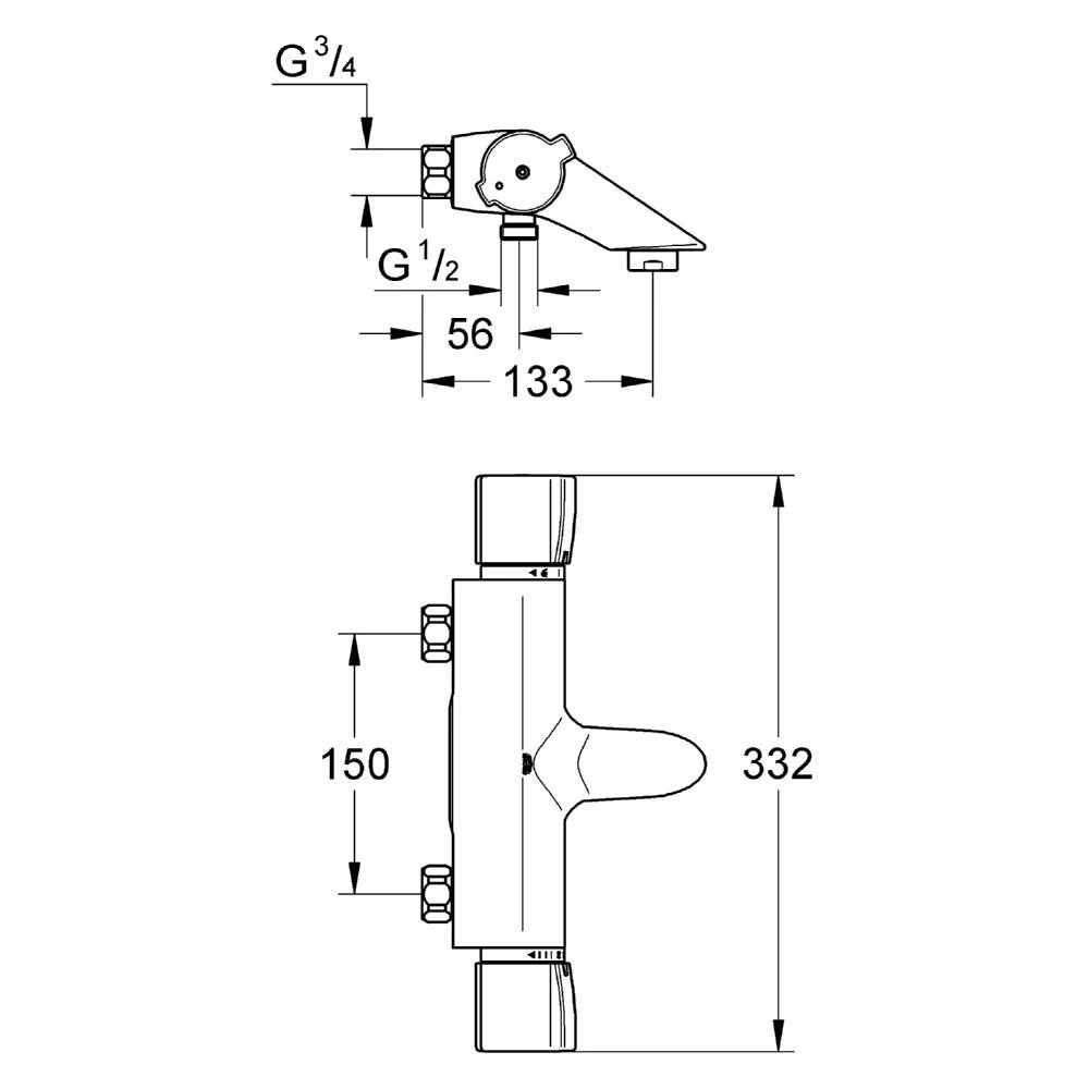 Grohe Grohtherm 2000 Special Wall Bath/Shower Mixer 1/2″ 34254 - Image 2