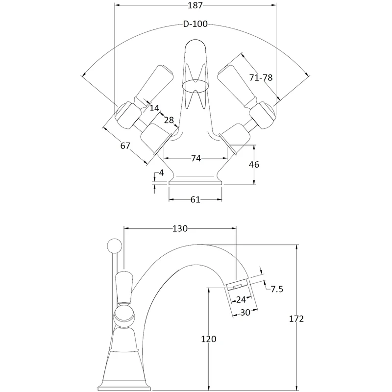 Hudson Reed White Topaz Lever Mono Basin Mixer Dome - Image 2