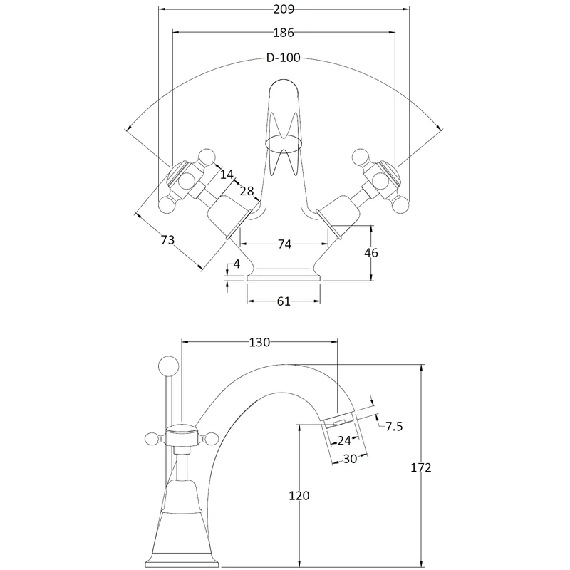 Hudson Reed White Topaz Crosshead Mono Basin Mixer Dome - Image 2