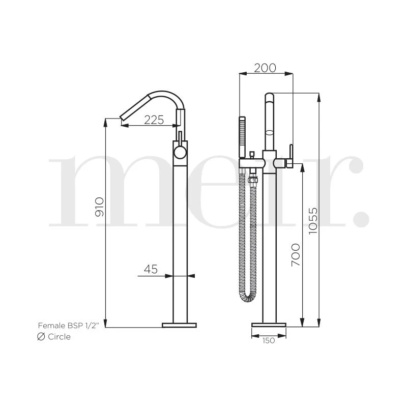 Meir Round Freestanding Bath Spout & Hand Shower PVD Brushed Nickel - Image 2