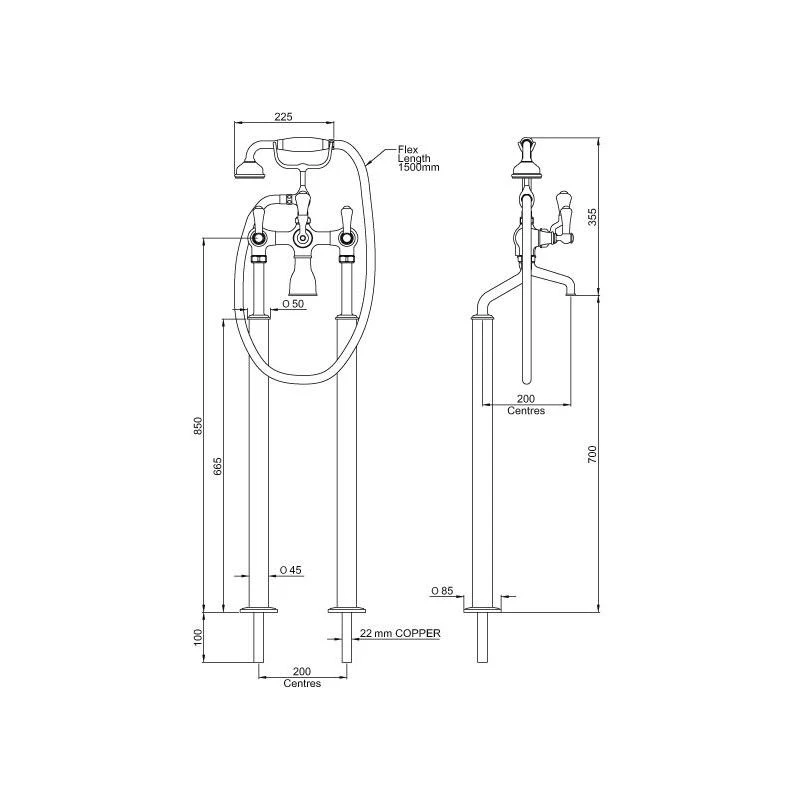 Perrin & Rowe Georgian Floor Bath Shower Mixer, Lever - Image 2
