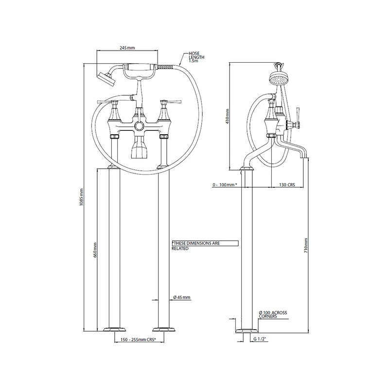 Perrin & Rowe Floor Bath Shower Mixer, Lever - Image 2