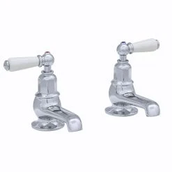 Perrin & Rowe Pair Of Bath Pillar Taps With Lever Handles Nickel
