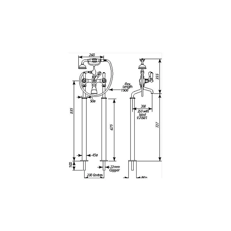 Perrin & Rowe Traditional Bath Shower Mixer & Floor Legs, Lever Perrin & Rowe Traditional Bath Shower Mixer & Floor Legs, Lever -Burlington shop perrin rowe 3520 1cp 2