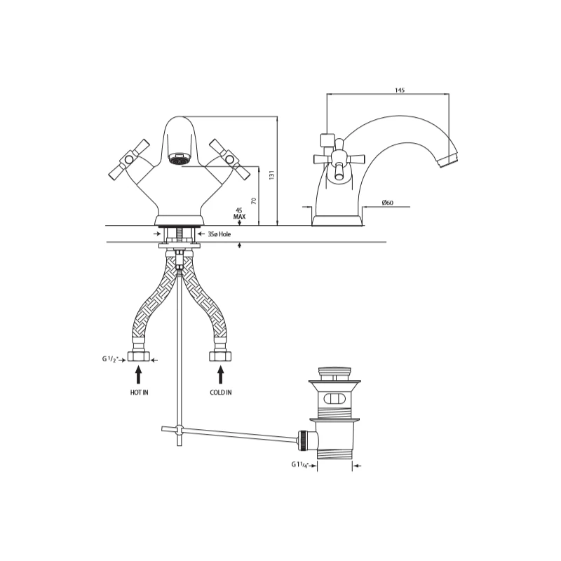 Perrin & Rowe Monobloc Basin Mixer With Crosshead Handles Nickel - Image 2